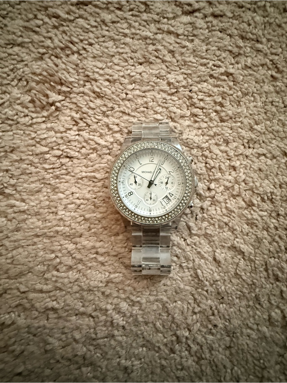 Authentic Michael Kors Silver-Tone Dial Clear Acrylic Bracelet Watch